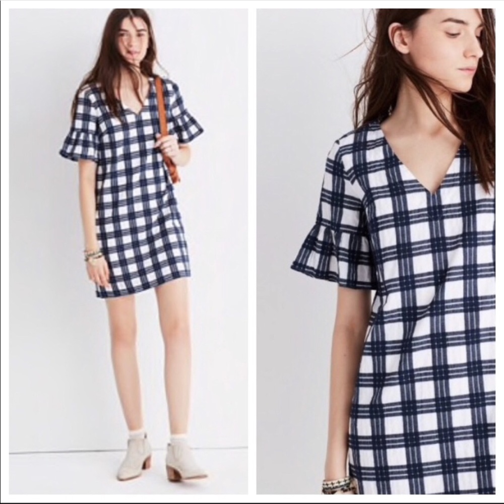 Madewell Bell Sleeve Windowpane Dress